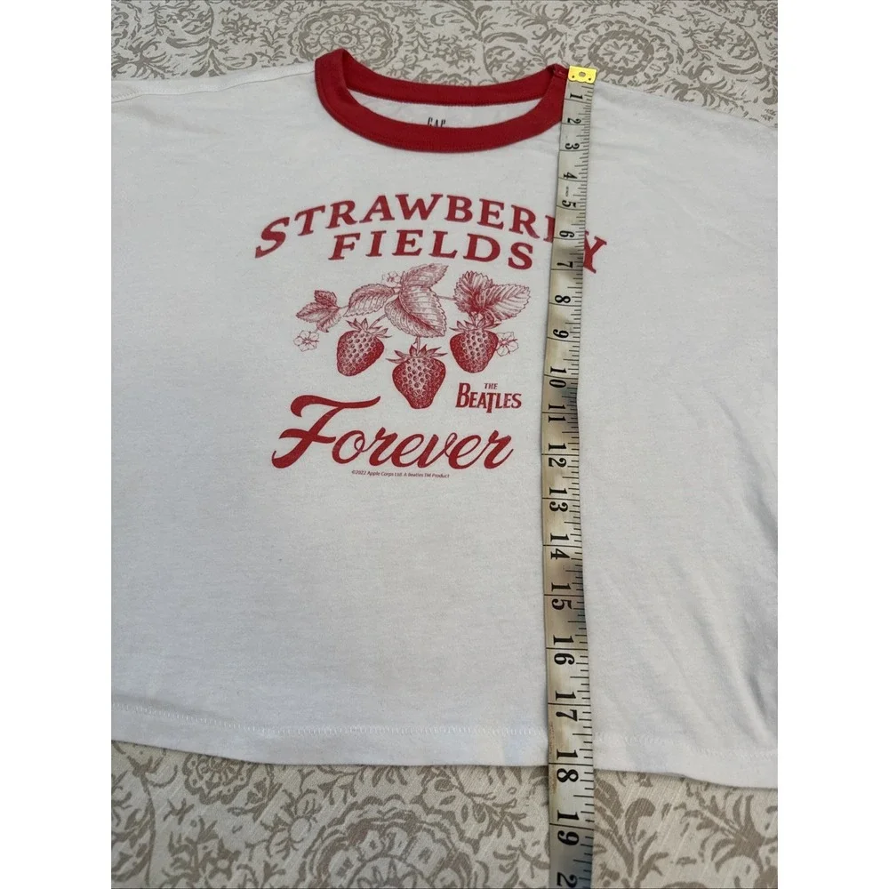 Gap Shirt Teen 10 White Red Beatles Strawberry Fields Ringer Easy T Cropped